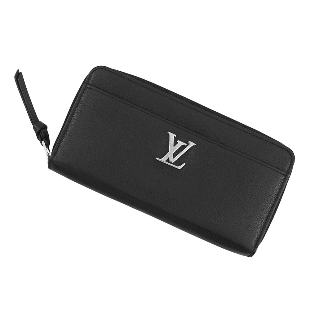 Louis Vuitton Long Wallet Calf Leather Zippy Lockme Round Zipper Black LV